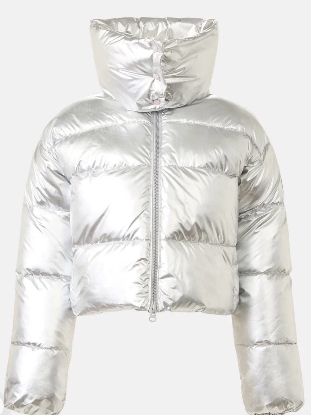 SAVE THE DUCK Metallic Silver Cropped Puffer Jacket